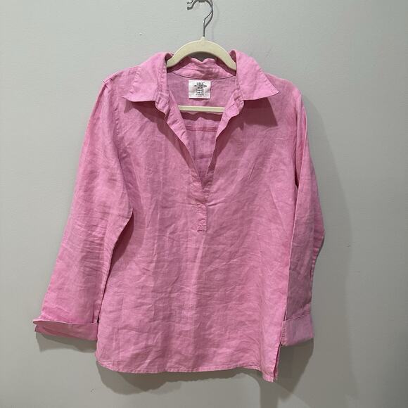 H&M LOGG Label Of Graded Goods Women Size 12 Pink 100% Linen Tunic Shirt - Picture 1 of 4